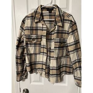 Sanctuary Plaid Flannel Button Down Top Shirt Tan Black Size Medium Casual